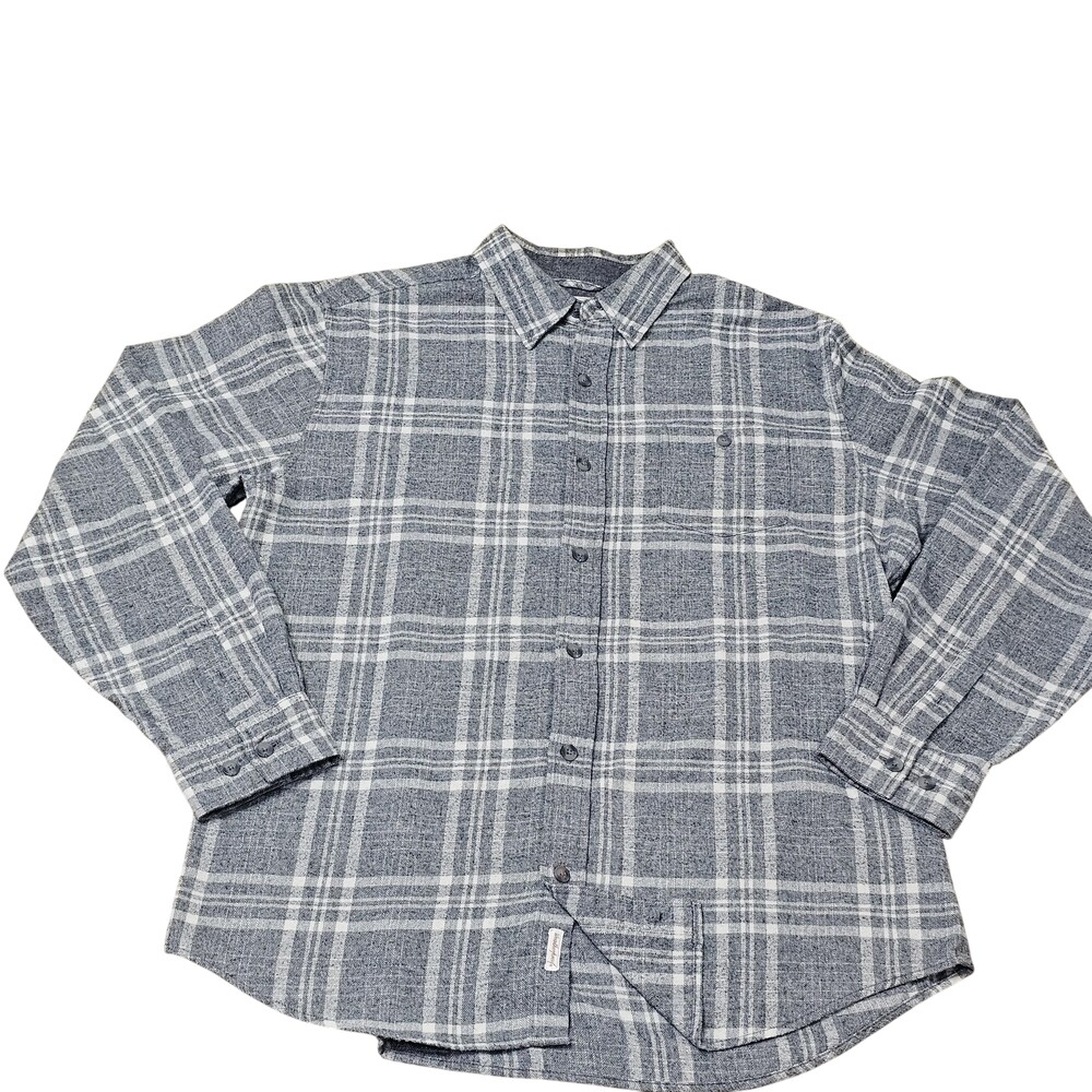 Weatherproof Vintage Flannel Shirt Mens Large Gray Plaid Button Long Sleeve